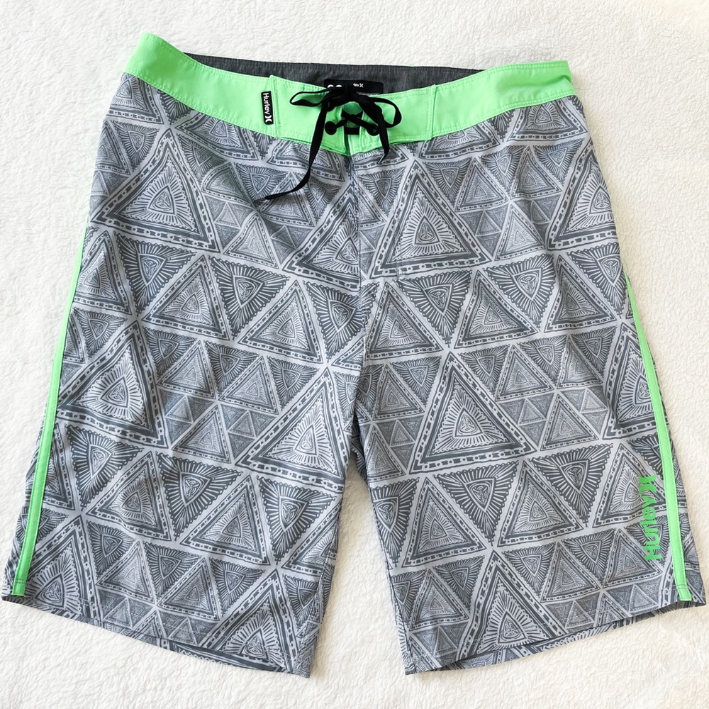 EUC! Hurley Mens Phantom Sideways Board Shorts Swim Trunks Wolf Grey Green Sz 30